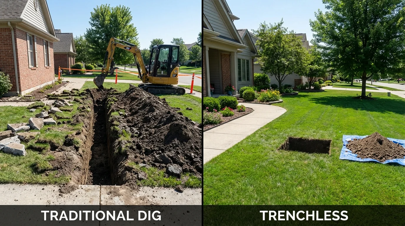 Trenchless sewer repair with minimal yard damage versus traditional excavation in Grundy, VA